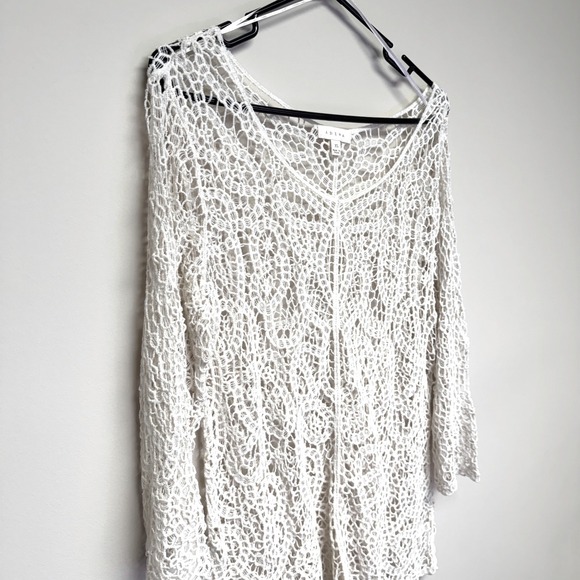 Adiva Tops - Adiva Crochet Lace Top Women XL Cream Floral Boho V-Neck 3/4 Sleeve Coastal